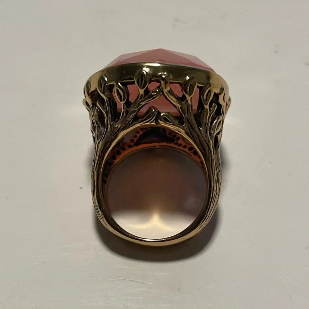 Barse Bold Peach Adventurine Faceted Bronze Statement Ring Women’s 7